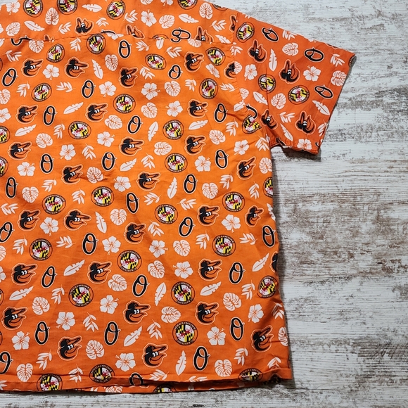 Mens Baltimore Orioles Hawaiian Button Shirt Size XL Orange - Picture 5 of 8